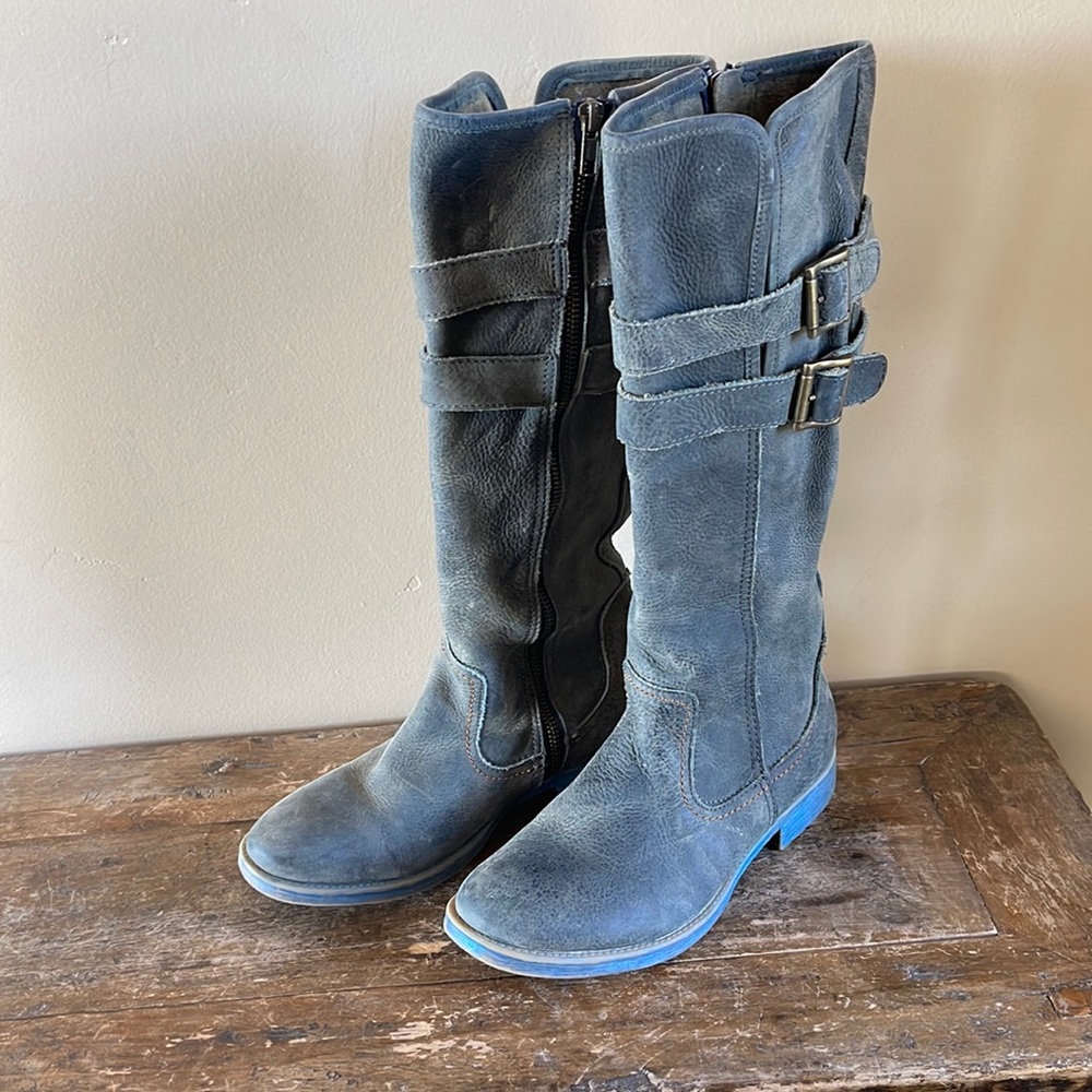 Bed Stu Gray Blue Leather Zipper Boots